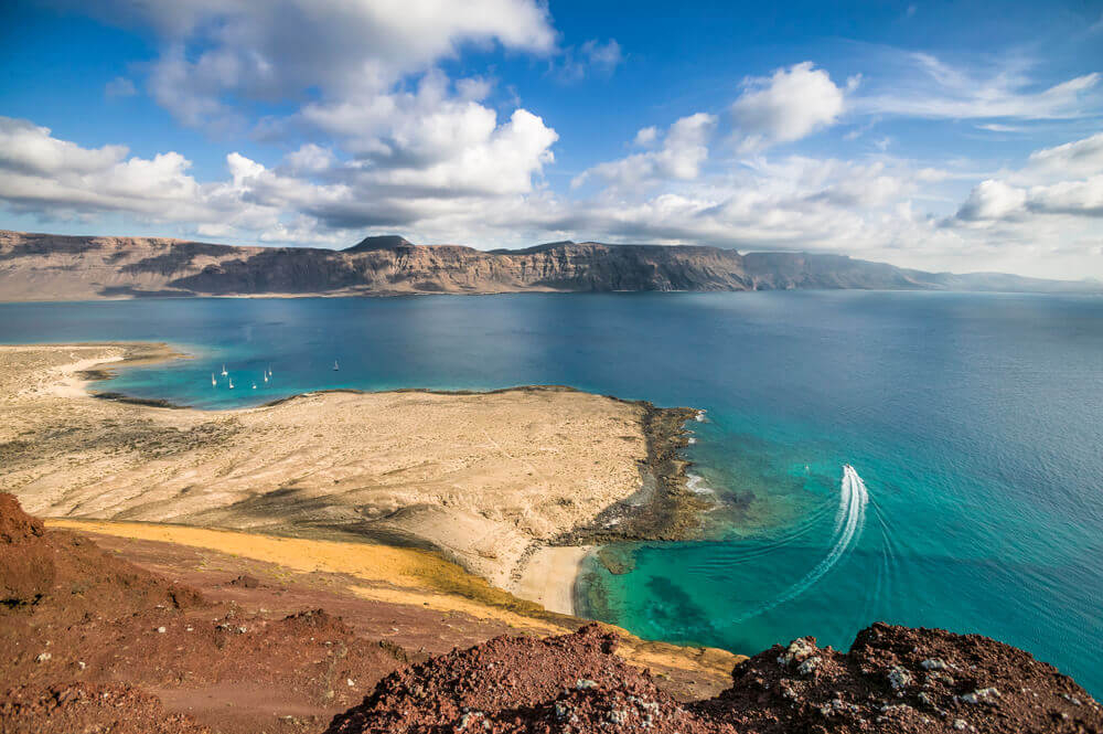 An aerial view of the deserted coastline of La Graciosa, near Lanzarote