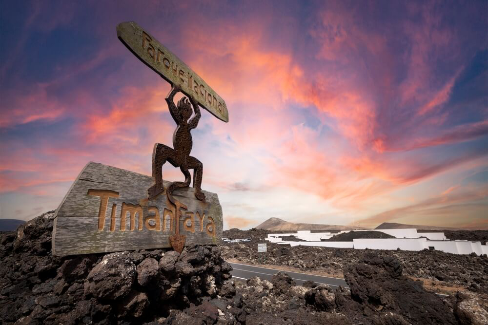Timanfaya National Park: Close-up of the Timanfaya sign on volcanic rocks