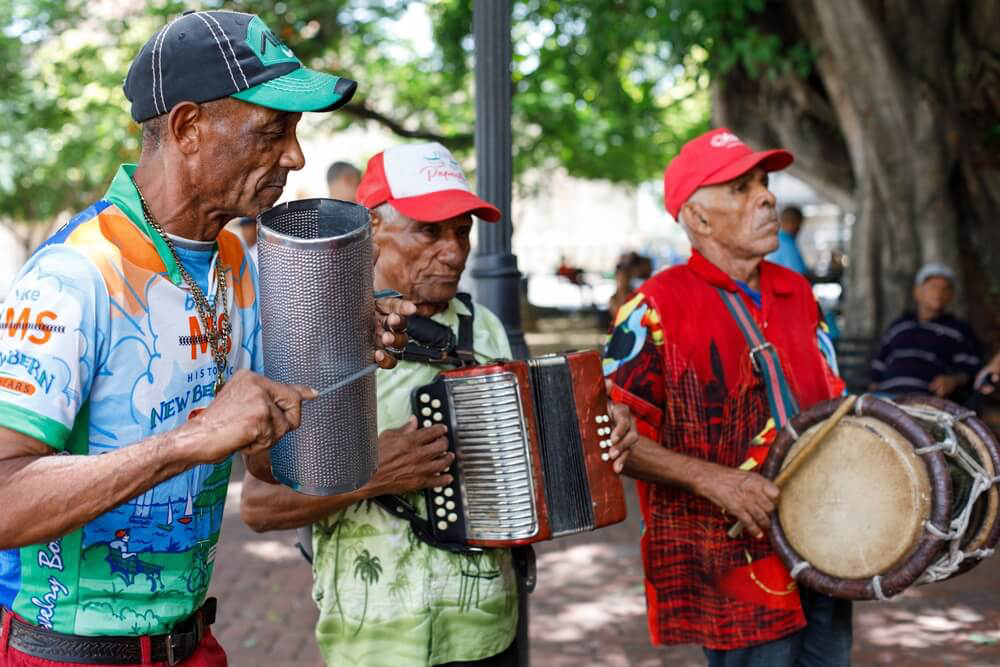 Street musicians play in a great display of Dominican Republic culture and traditions