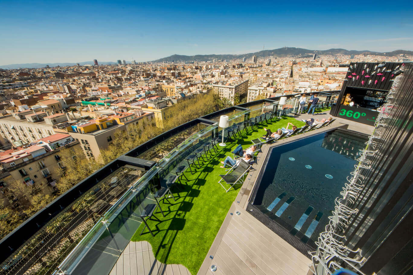 An aerial view of the Barceló Raval hotel, a romantic resort in Spain.