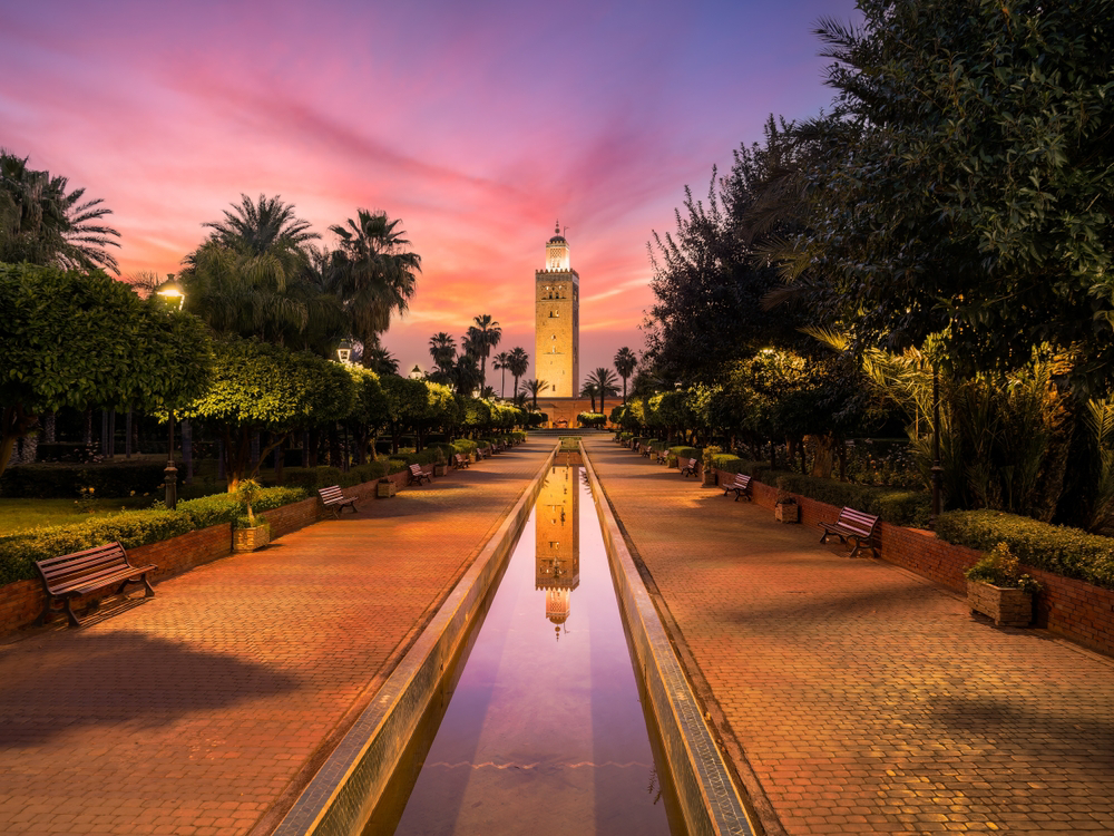 World Tourism Day: Koutoubia Mosque at twilight time, Marrakesh
