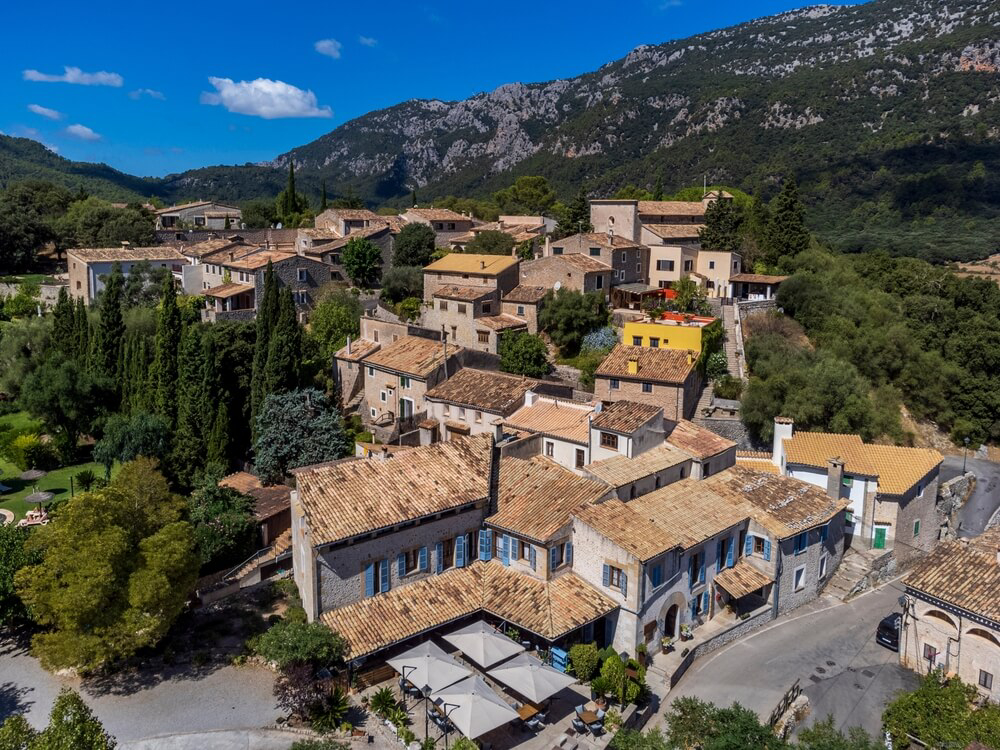 The tiny Mallorcan mountain hamlet of Orient, seen from above