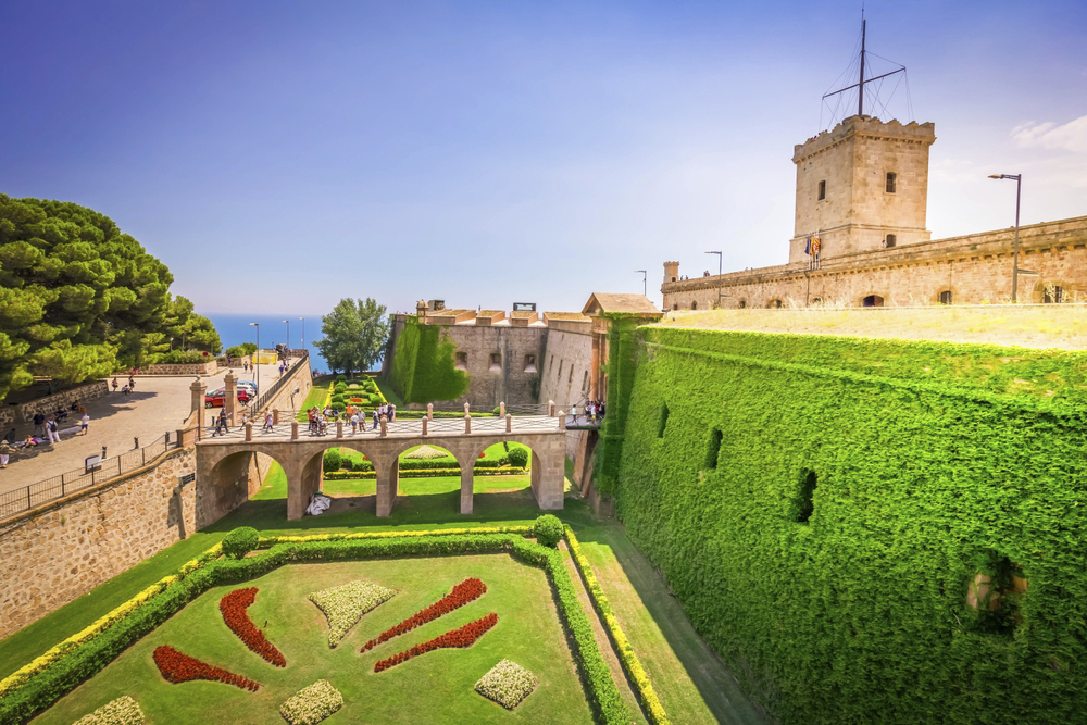 Relaxing things to do in Barcelona: the landscaped moat at Montjuïc Castle in Barcelona
