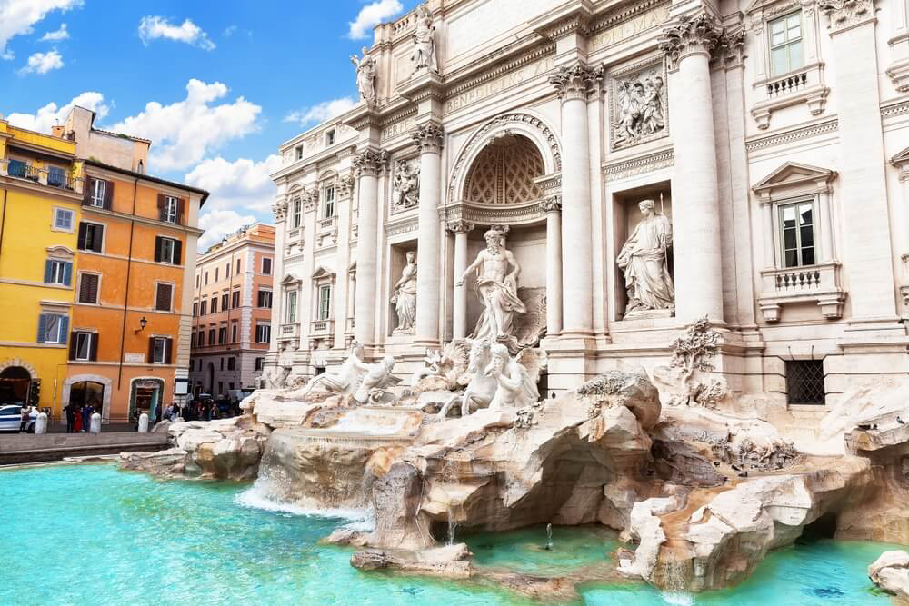 A side-on shot of the Trevi Fountain