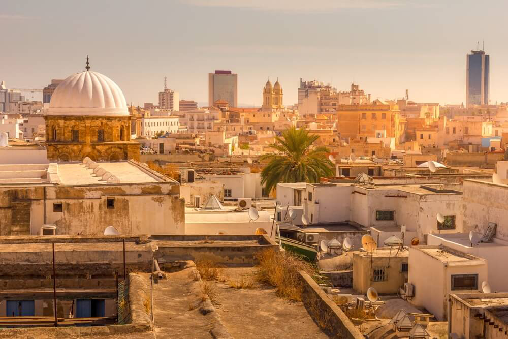 Things to do in Tunisia: A view of the Tunis skyline at sunset