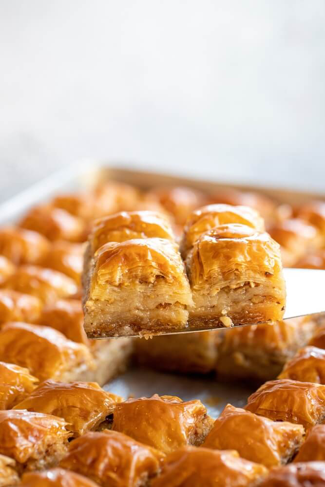 A close-up shot of Bulgarian baklava sweet pastries