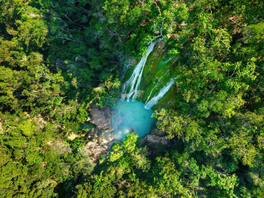 An aerial photo of one of the greatest waterfalls in the Dominican Republic