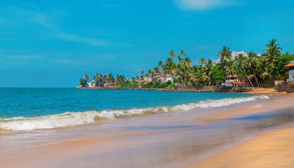 Sri Lanka schönste Strände: Beruwala mit goldenem, Sand, Palmen und kleinen Häuschen.