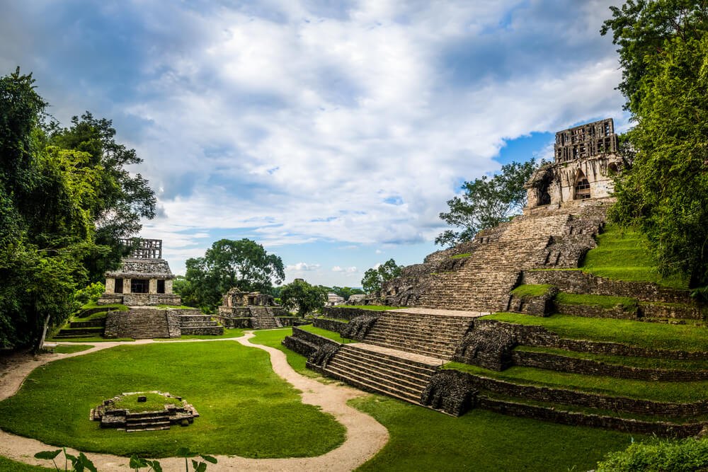 Palenque: Ancient Mayan ruins of Palenque surrounded by jungle